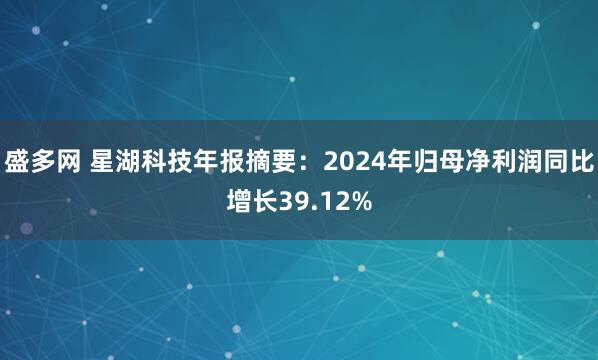 盛多网 星湖科技年报摘要：2024年归母净利润同比增长39.12%