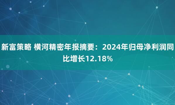 新富策略 横河精密年报摘要：2024年归母净利润同比增长12.18%