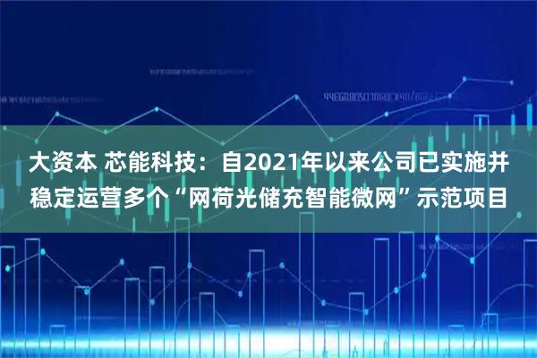 大资本 芯能科技：自2021年以来公司已实施并稳定运营多个“网荷光储充智能微网”示范项目